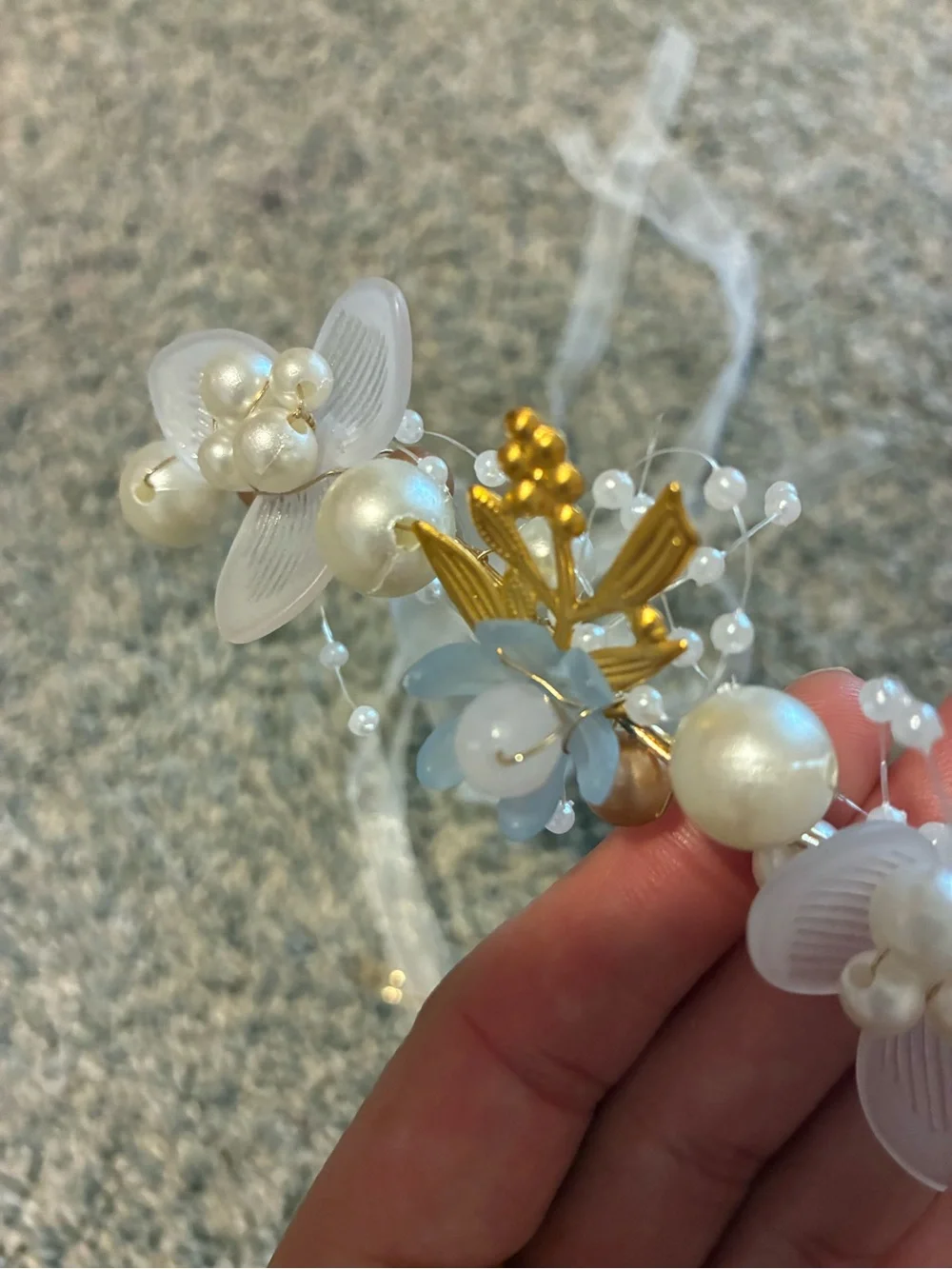 KissProm Girls Delicate Pearl & Blue Floral Bridal Headband
